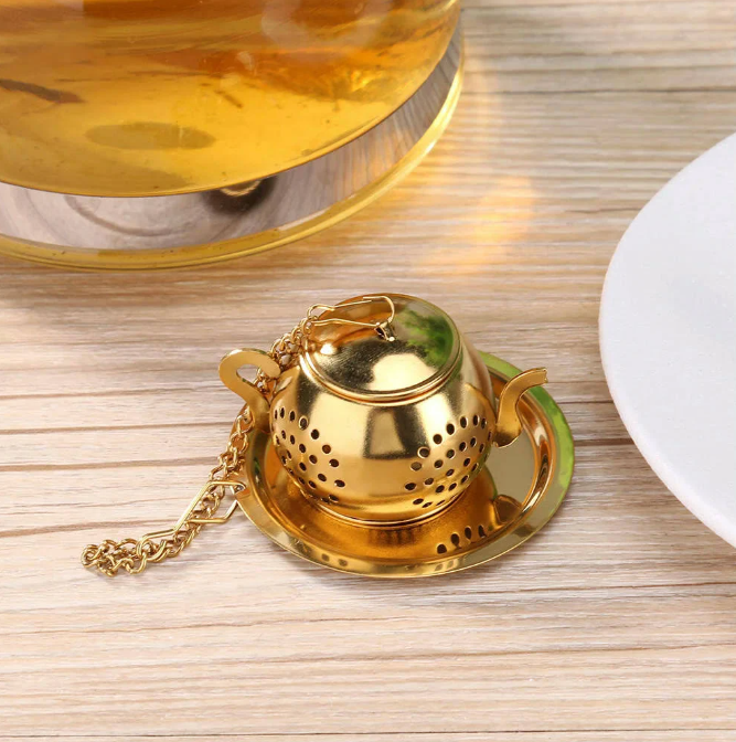 Teapot Infusion Strainer in Gold Plated Stainless Steel