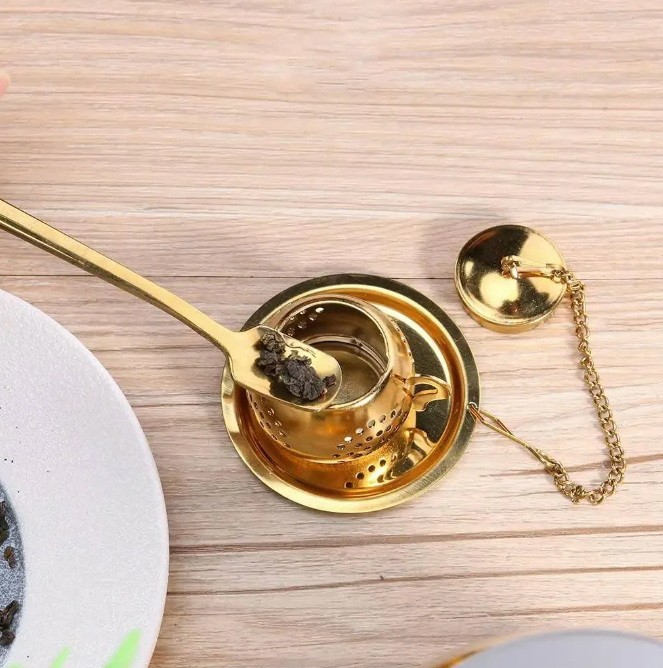 Teapot Infusion Strainer in Gold Plated Stainless Steel