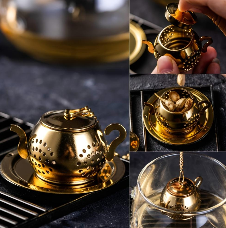 Teapot Infusion Strainer in Gold Plated Stainless Steel