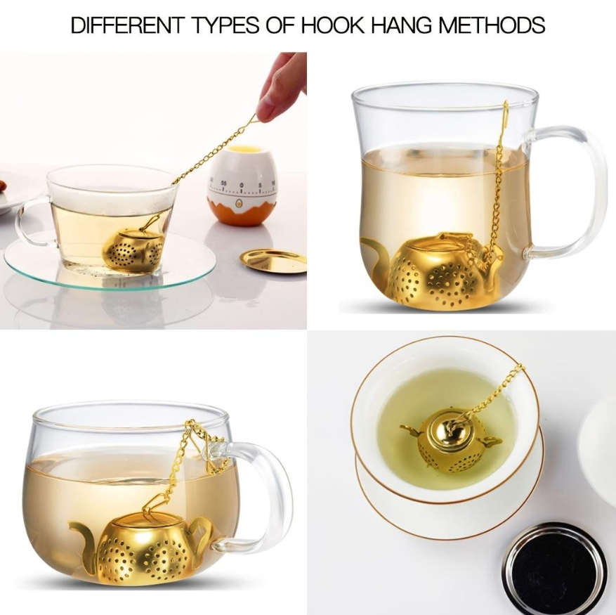 Teapot Infusion Strainer in Gold Plated Stainless Steel
