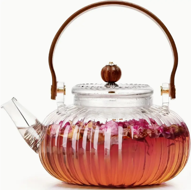 Elegant Chrysanthemum Striped Teapot