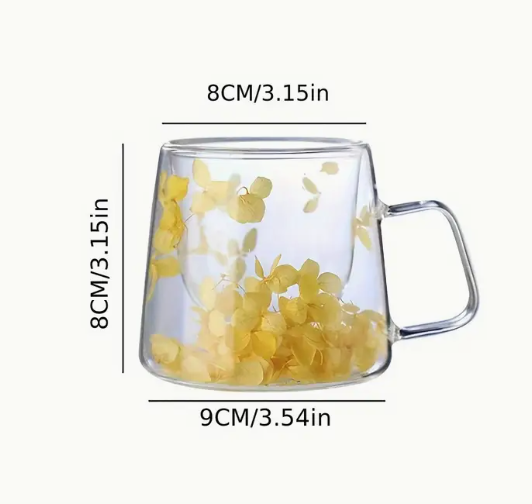 Yellow Flowers Double Wall Glass Cup